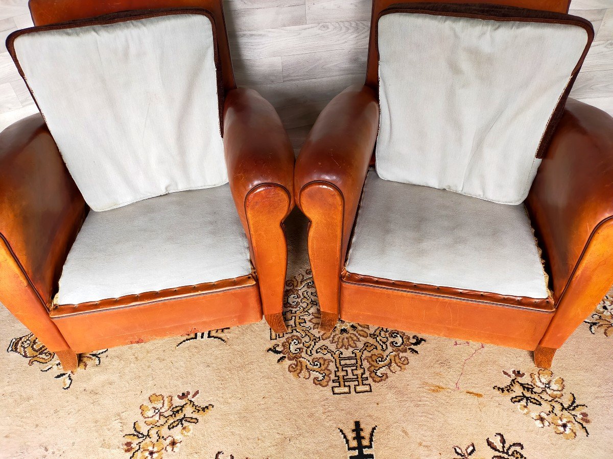 Trois Fauteuils Club Art D&eacute;co En Cuir -photo-6