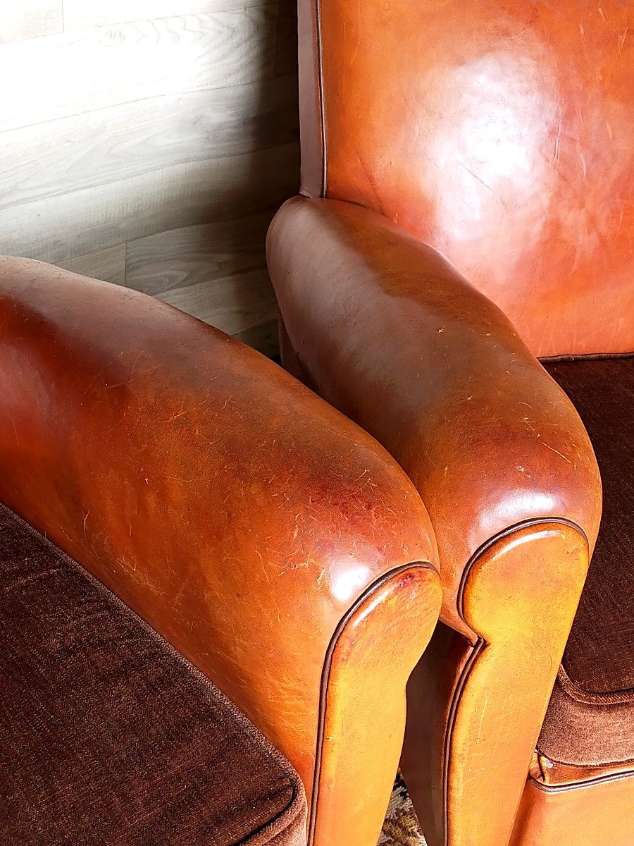 Trois Fauteuils Club Art D&eacute;co En Cuir -photo-7