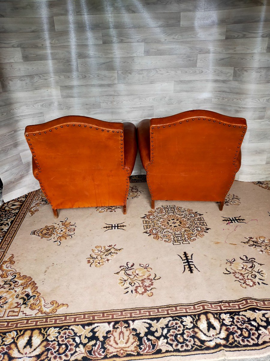 Trois Fauteuils Club Art D&eacute;co En Cuir -photo-8