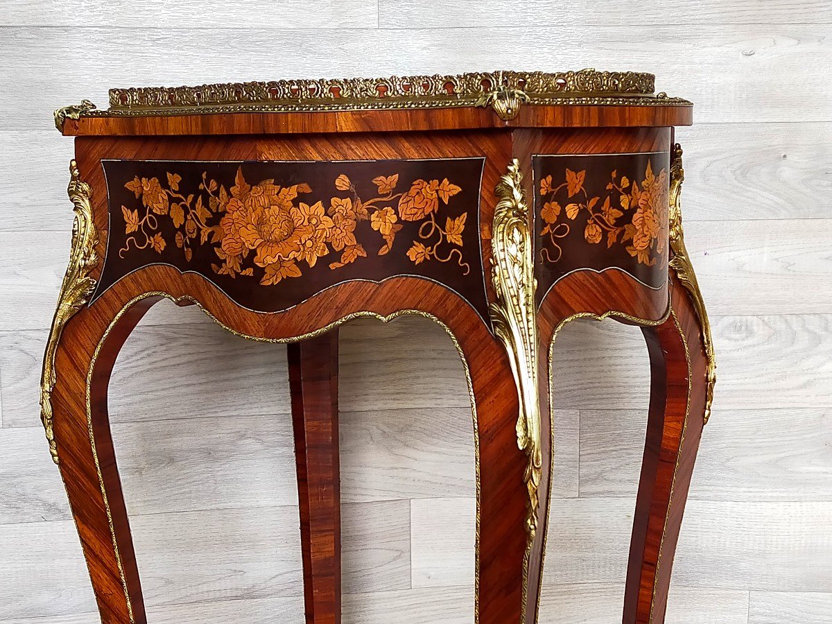 Jardinière Napoléon III Marqueteire Et Bronze Doré (console Guéridon Table )