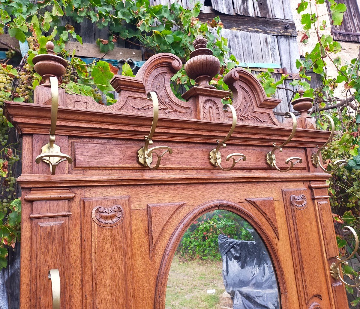 Large Castle Cloakroom Coat Rack Bronze And Beveled Mirror-photo-2