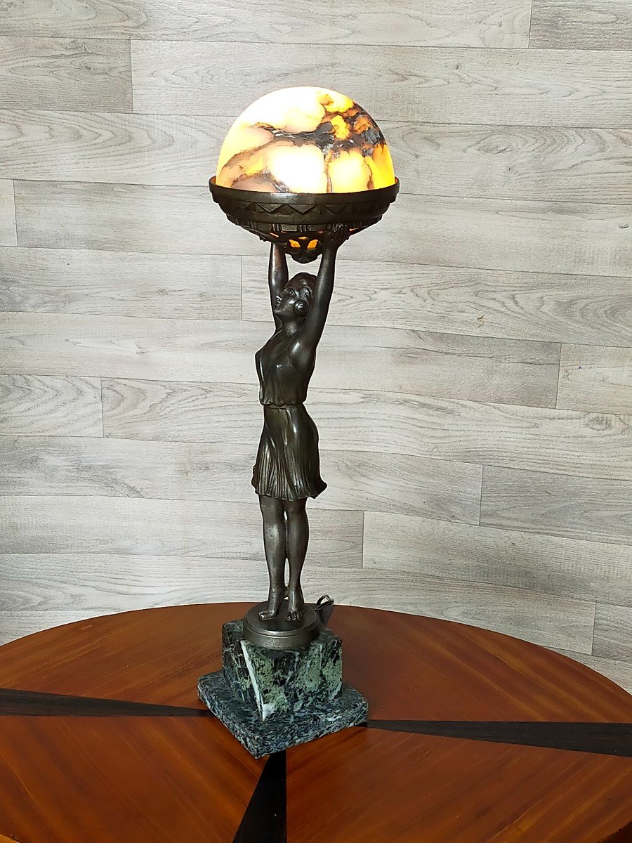 Large 1930 Art Deco Lamp (max Le Verrier Le Faguays..)-photo-3