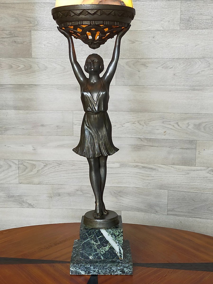 Large 1930 Art Deco Lamp (max Le Verrier Le Faguays..)-photo-4