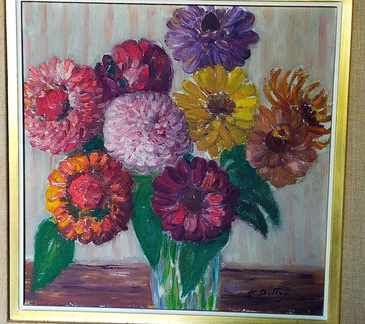 Léon Detroy Bouquet de Dahlia école De Crozant (gargilesse ,creuse Osterlind Guillaumin..)-photo-3