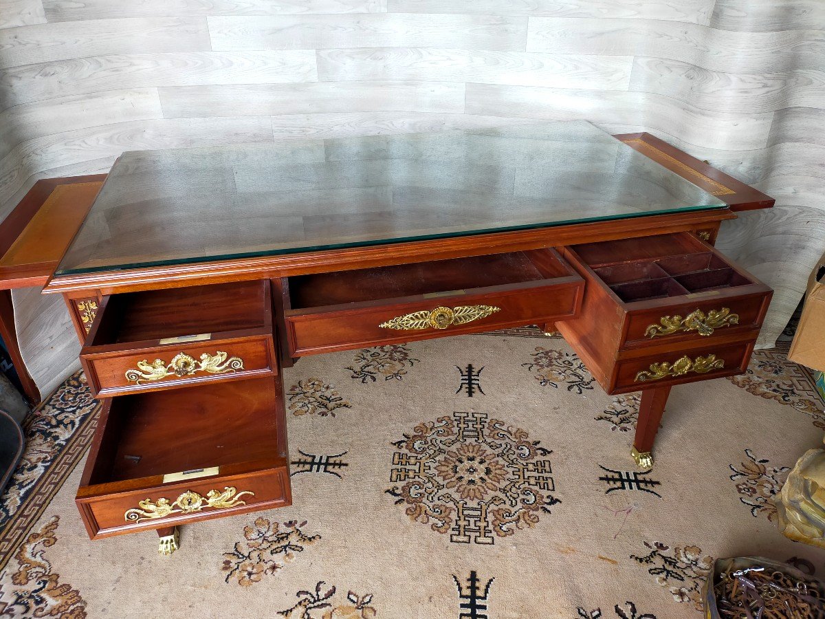 Bureau Plat Empire Acajou Et Bronze Dor&eacute;-photo-3