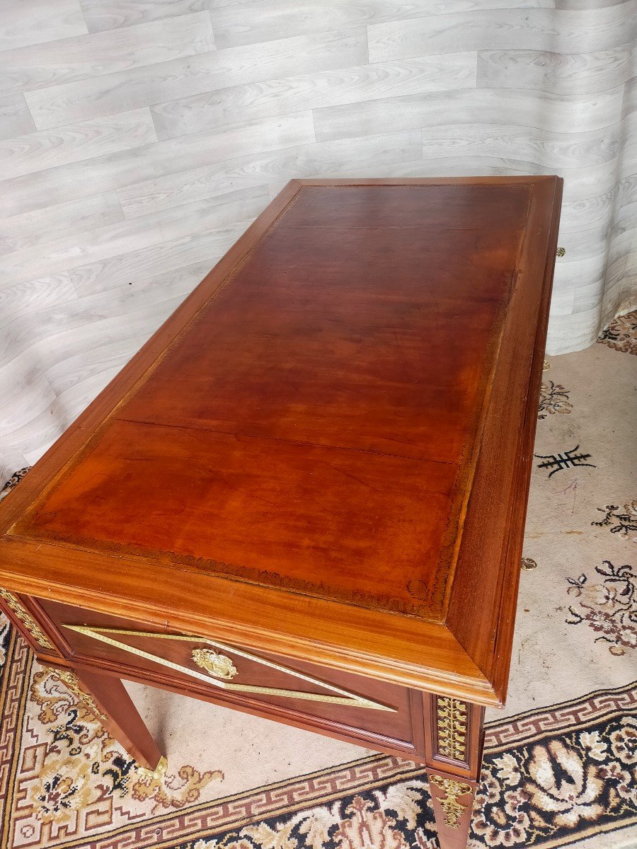 Bureau Plat Empire Acajou Et Bronze Dor&eacute;-photo-3