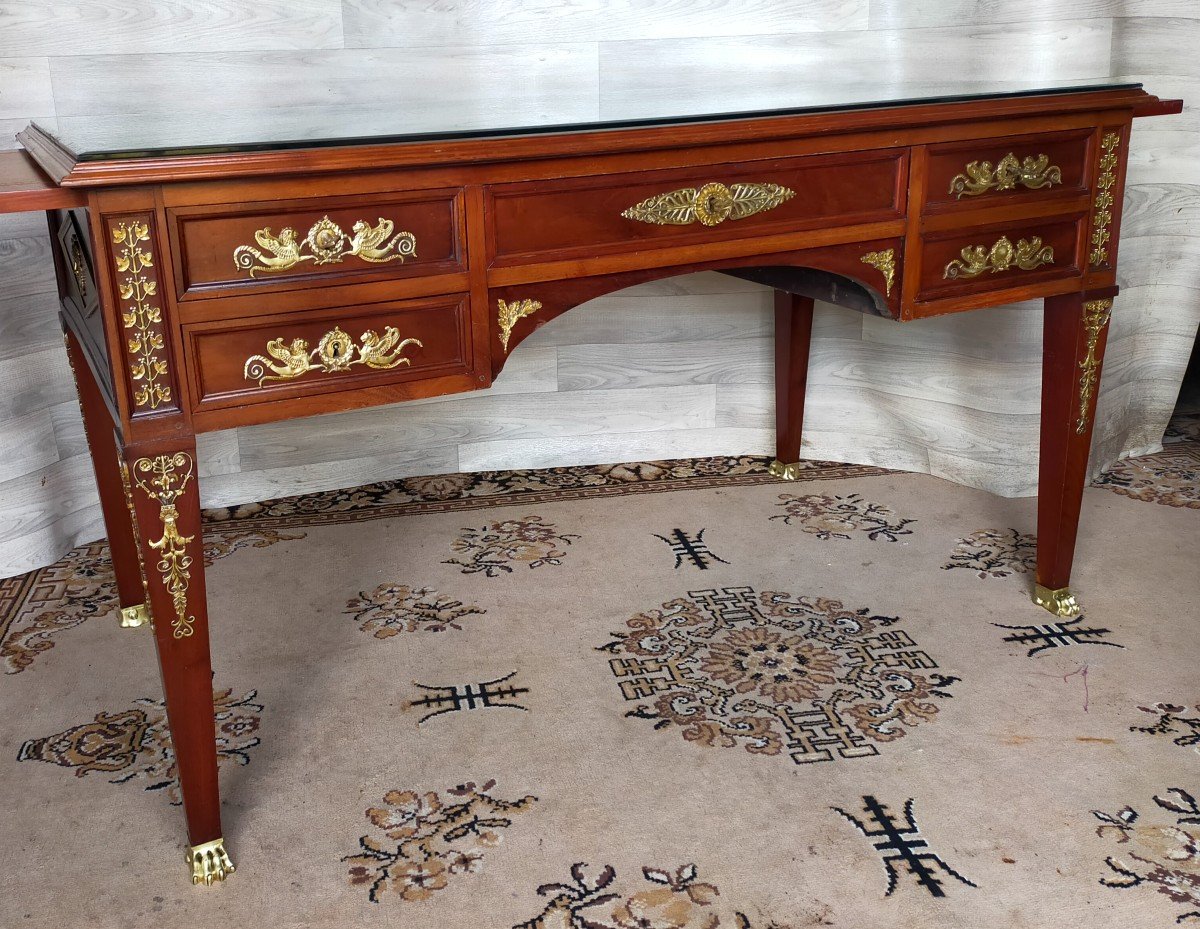 Bureau Plat Empire Acajou Et Bronze Dor&eacute;