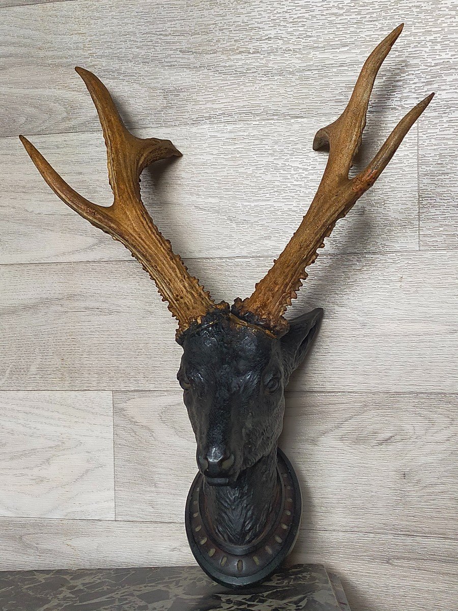 T&ecirc;te De Chevreuil En Bronze ( Chasse,Troph&eacute;e) -photo-3