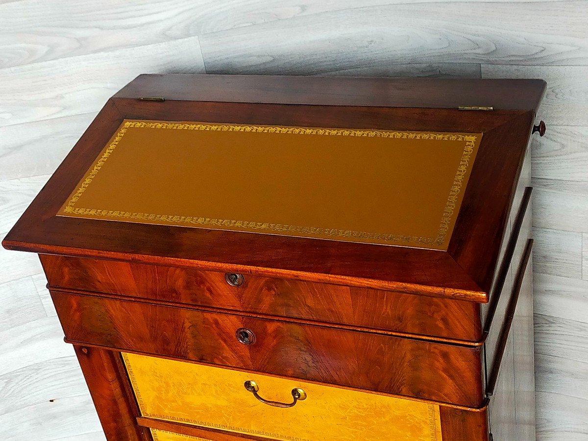 Cartonnier In Flamed Mahogany Writing Desk And Inkwell Louis Philippe -photo-3