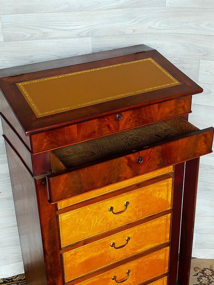 Cartonnier In Flamed Mahogany Writing Desk And Inkwell Louis Philippe -photo-2
