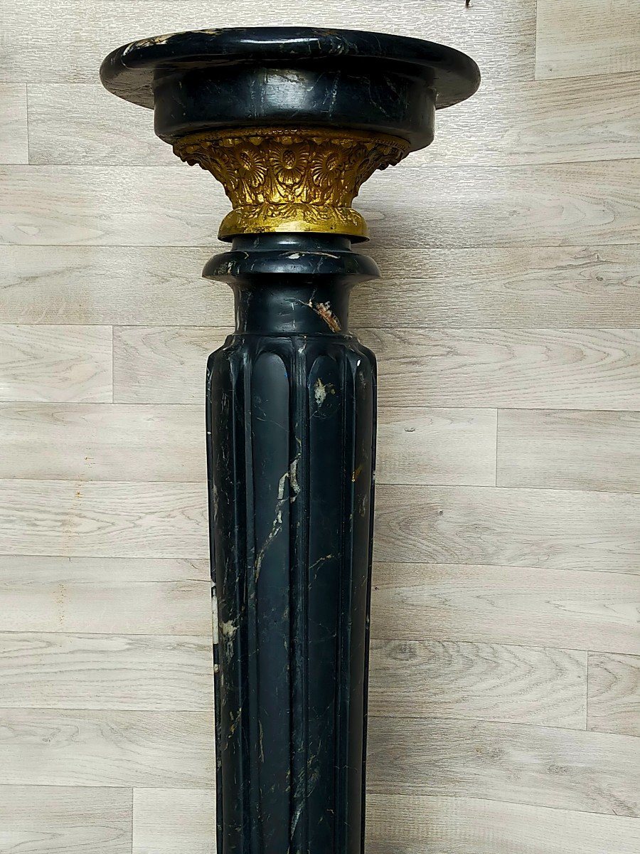 Large Marble And Gilt Bronze Column (selllette)-photo-3
