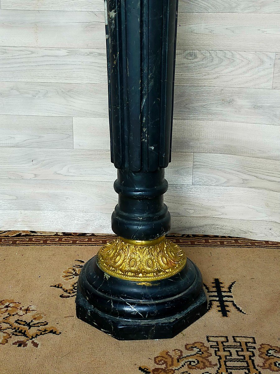 Large Marble And Gilt Bronze Column (selllette)-photo-4
