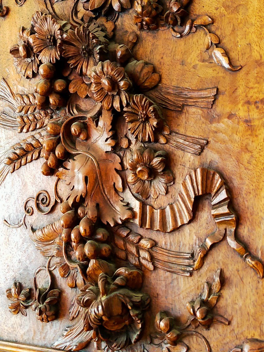 Carved Wood Panel Decor Angel And Flower Garland -photo-2