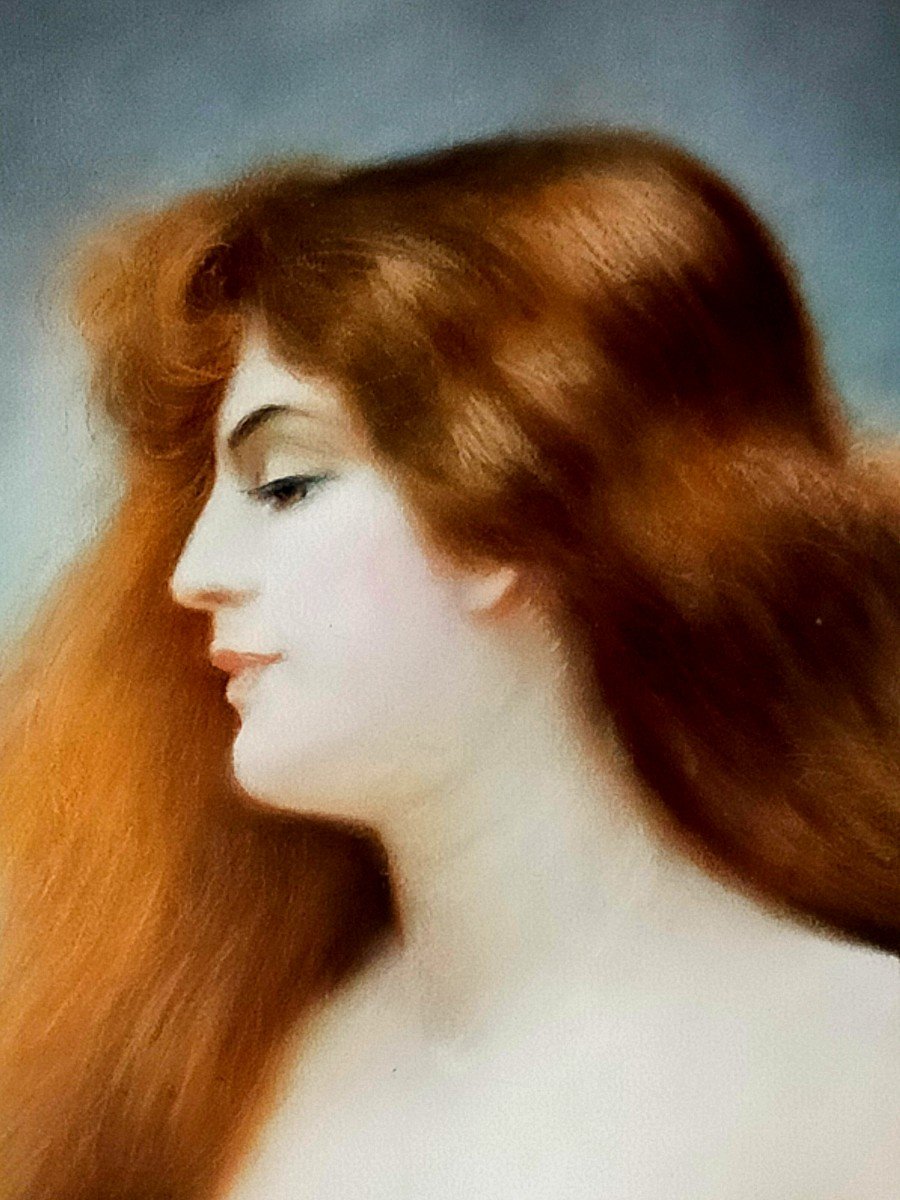 Large Pastel Of Woman 1900 Art Nouveau -photo-2