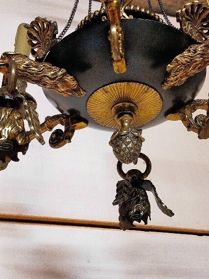 Empire Chandelier With Golden Bronze Eagle Heads-photo-1