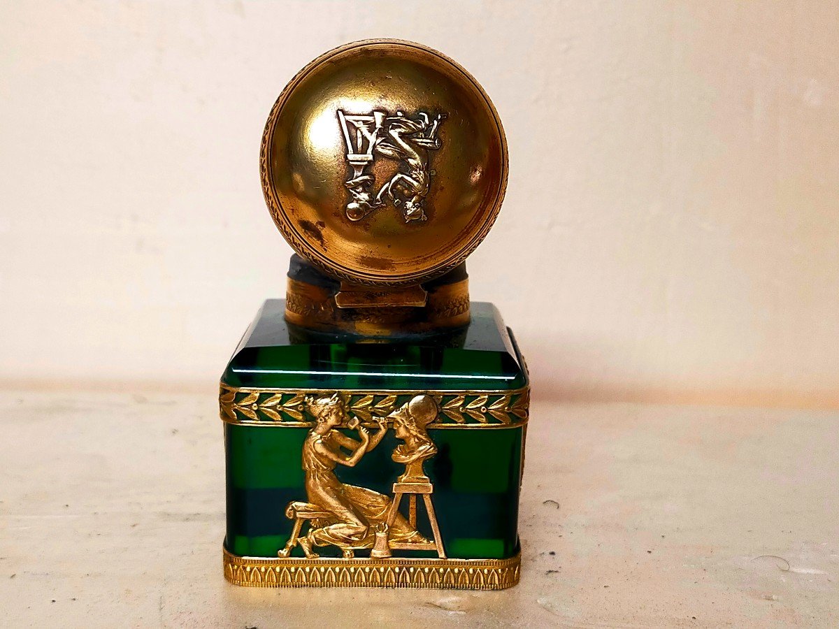 Crystal Inkwell Decorated With Antique Draped Women -photo-4