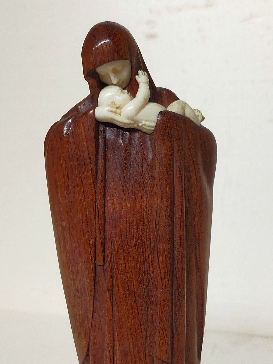 Lucienne Heuvelmans Chryselephantine Sculpture Virgin And Child Wood And Ivory Art Deco -photo-3