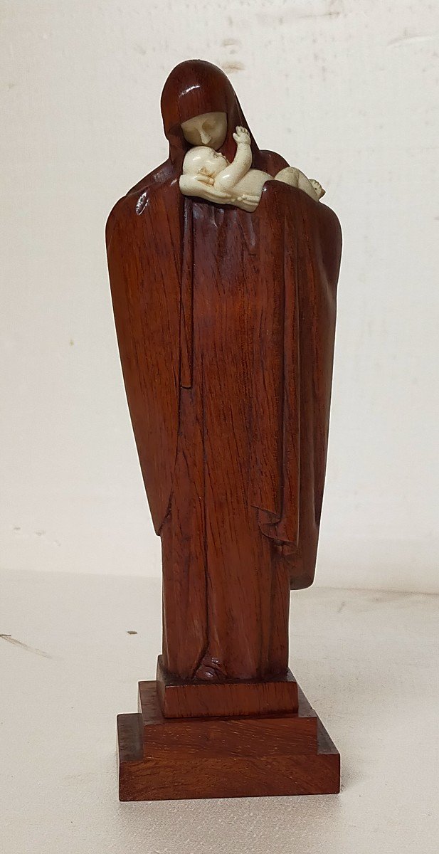 Lucienne Heuvelmans Chryselephantine Sculpture Virgin And Child Wood And Ivory Art Deco -photo-4