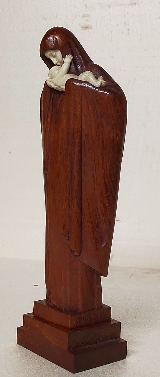 Lucienne Heuvelmans Chryselephantine Sculpture Virgin And Child Wood And Ivory Art Deco 
