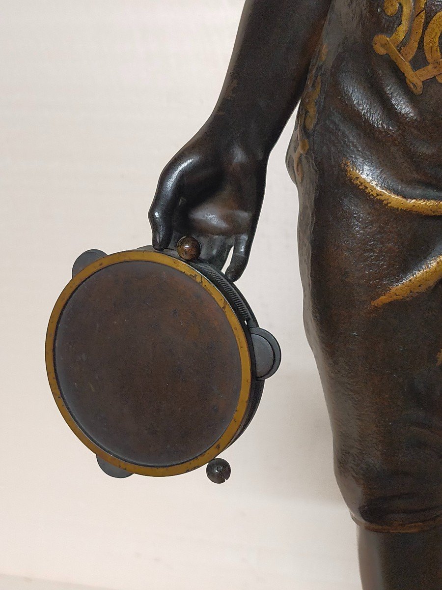 Grand Bronze 91cm Jean Didier Debut (1824-1893) Le Musicien Joueur De Tambourin Et castagnettes-photo-2