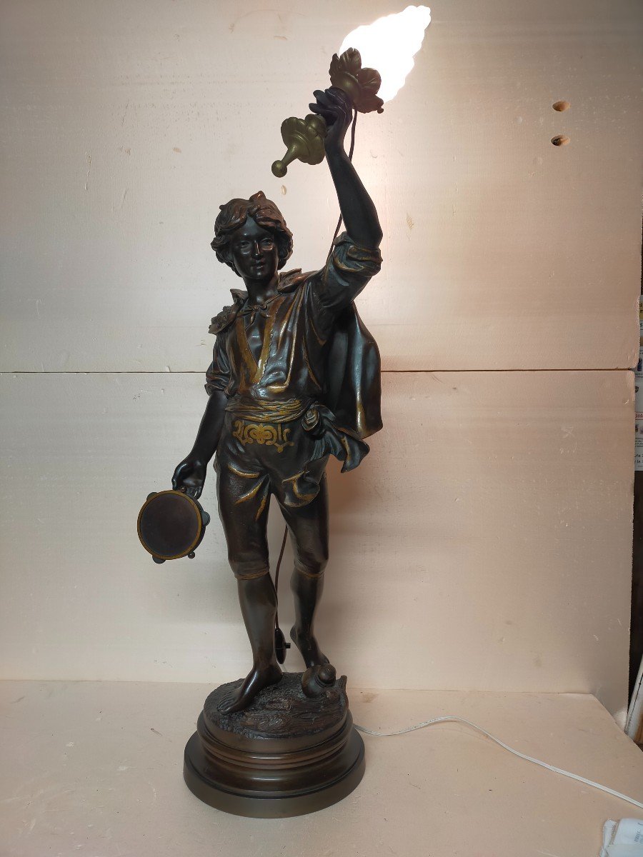 Grand Bronze 91cm Jean Didier Debut (1824-1893) Le Musicien Joueur De Tambourin Et castagnettes-photo-6