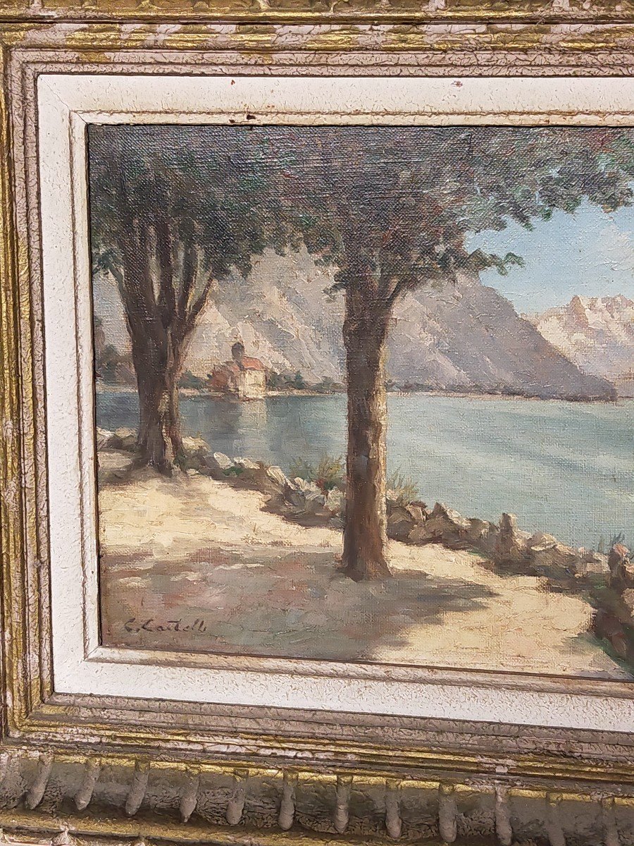Clément Castelli 1870-1959 "Le Château De Chillon Sur Le Lac Léman"-photo-3