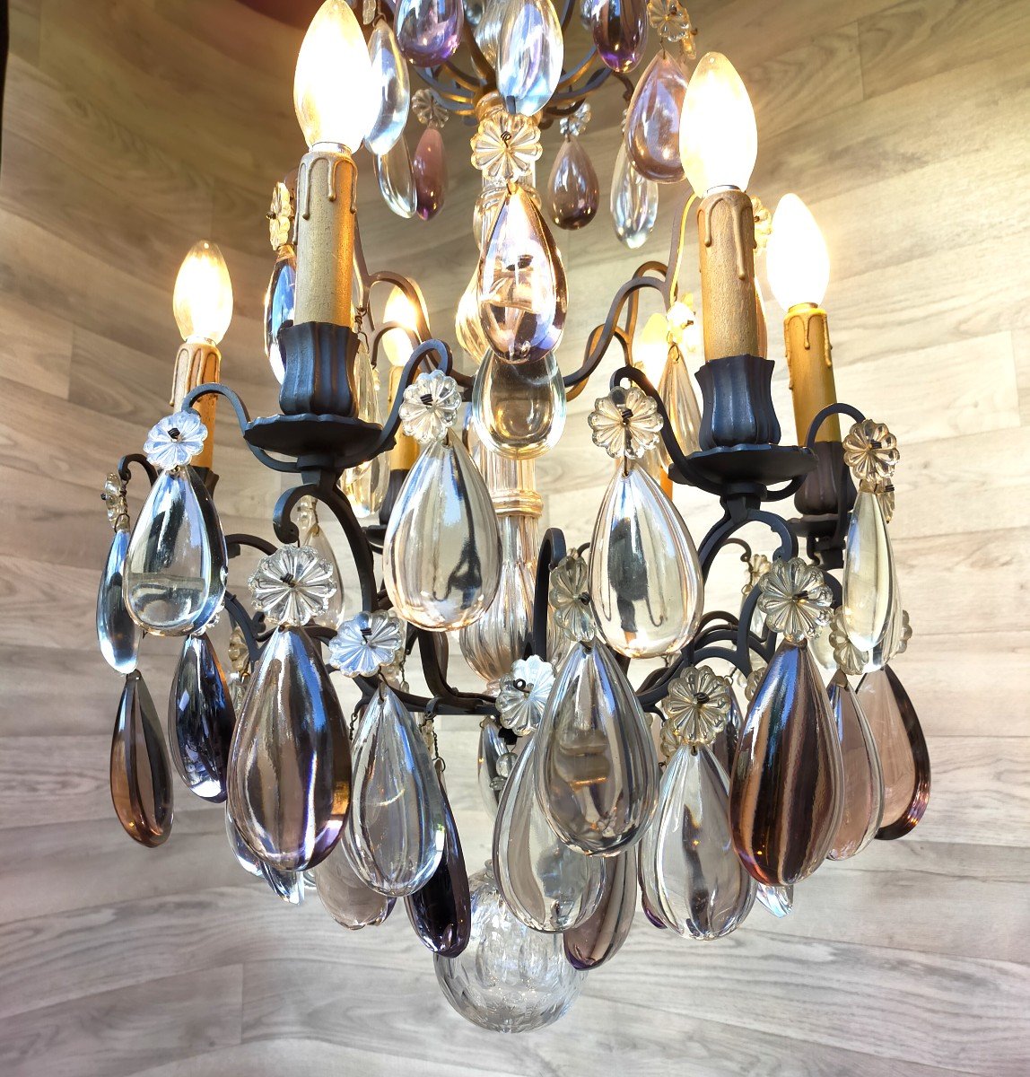 Lustre Pampilles De Couleur Et Monture Bronze -photo-4
