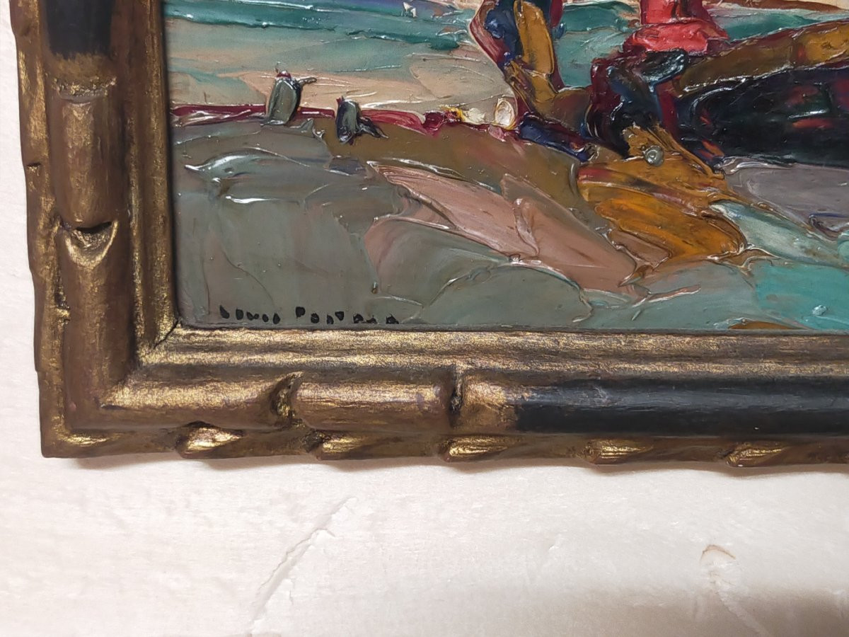 Louis Pastour 1876-1948 "fishermen In A Boat With A Red Sail And A Cane"-photo-2