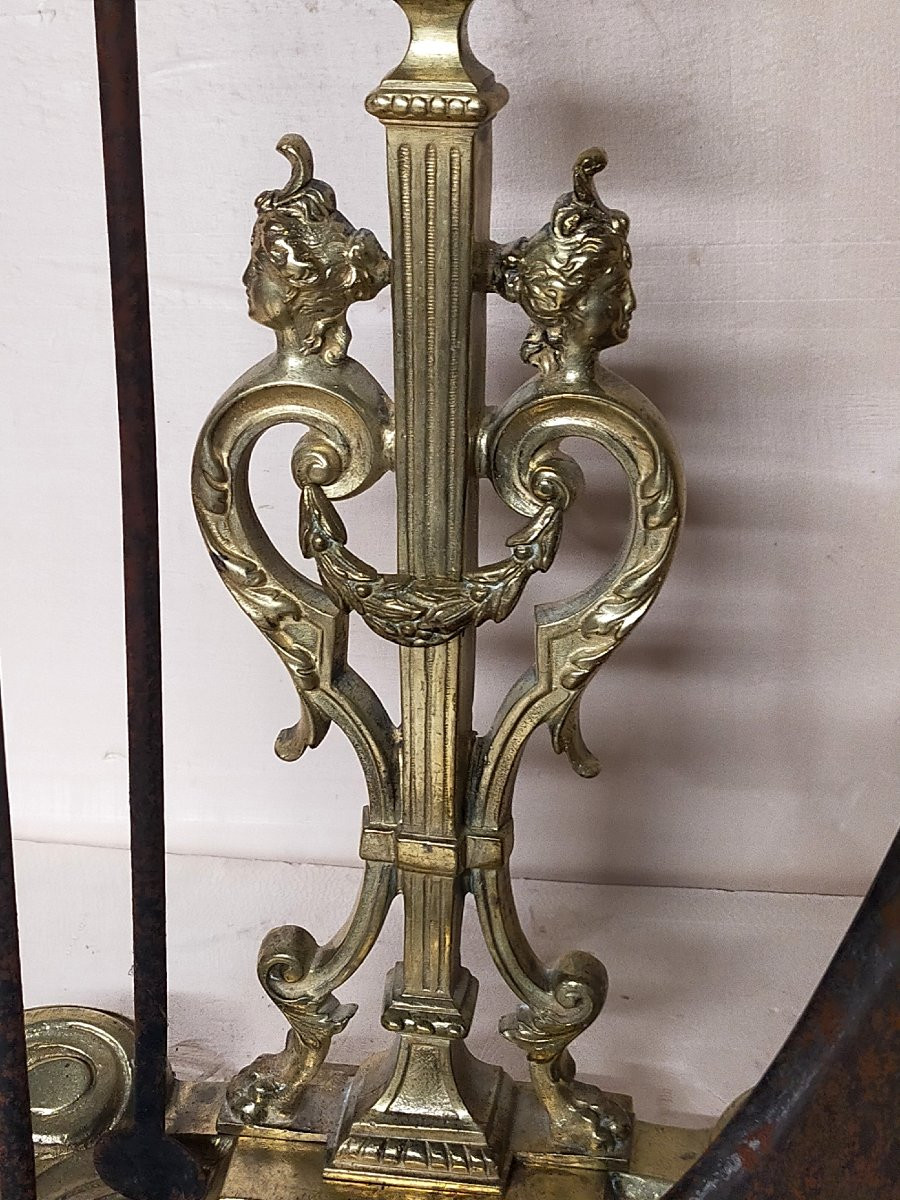 Napoleon III Gilt Bronze Castle Fireplace Set With Shovel And Tongs -photo-1