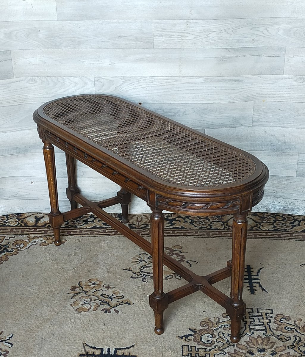 Louis XVI Style Caned Piano Bedroom Bench -photo-1