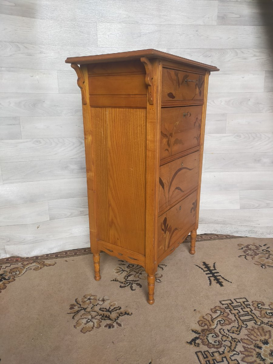 Petite Commode Art Nouveau école De Nancy Chiffonnier Semainier (majorelle, Gallé, Gauthier..)-photo-3