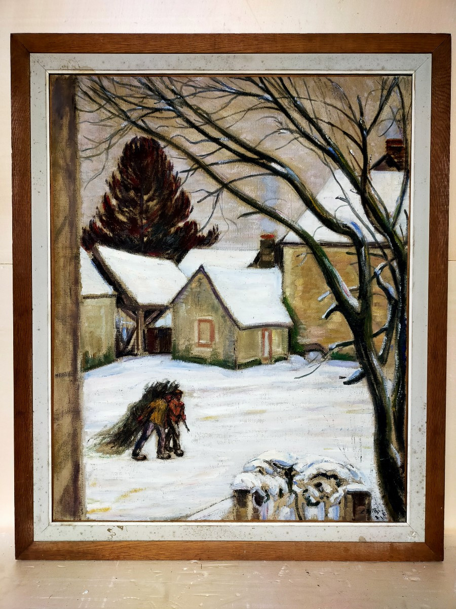 Leon Detroy Snowy Village Of Creuse Crozant School 