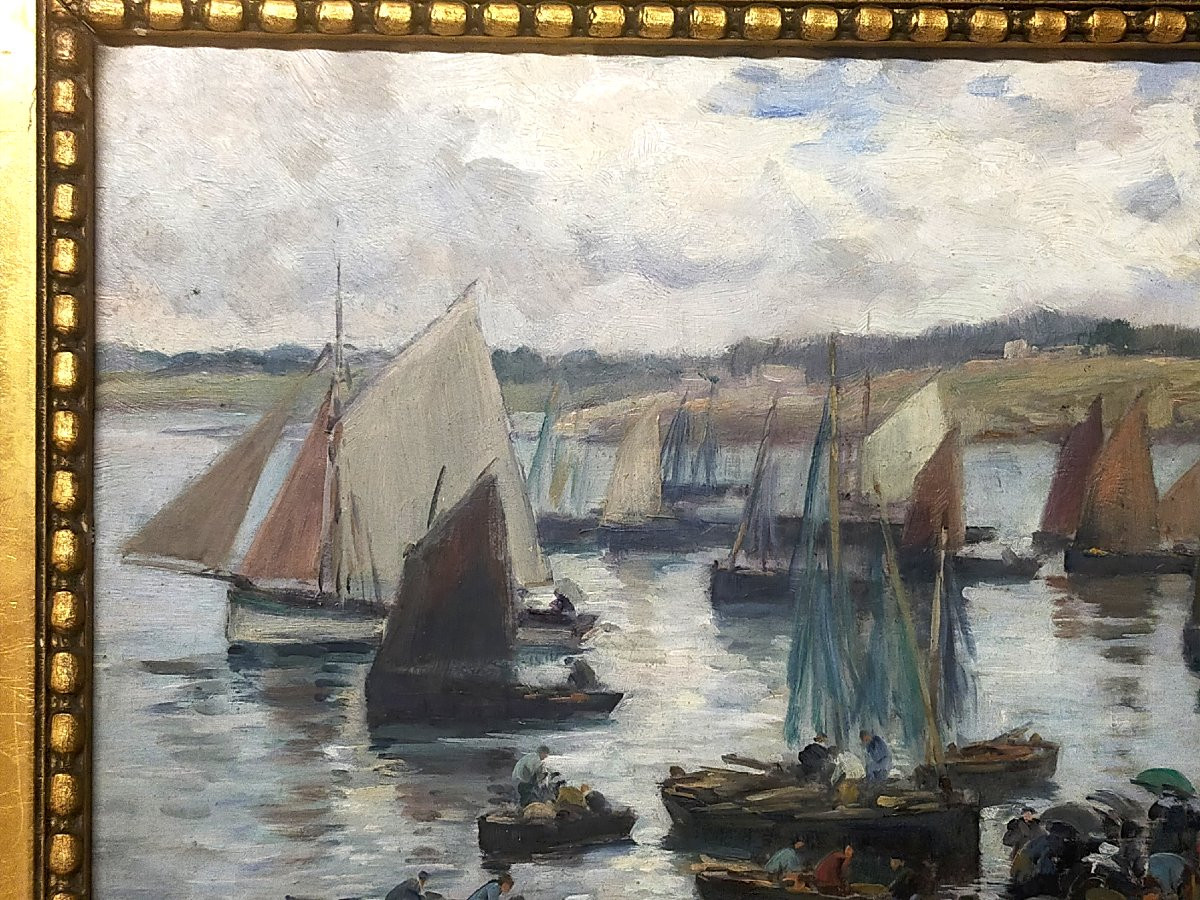 Fernand Marie Eug&egrave;ne Legout- Gerard (1856-1924) P&ecirc;cheurs Dans Le Port De Concarneau Bretagne  -photo-2
