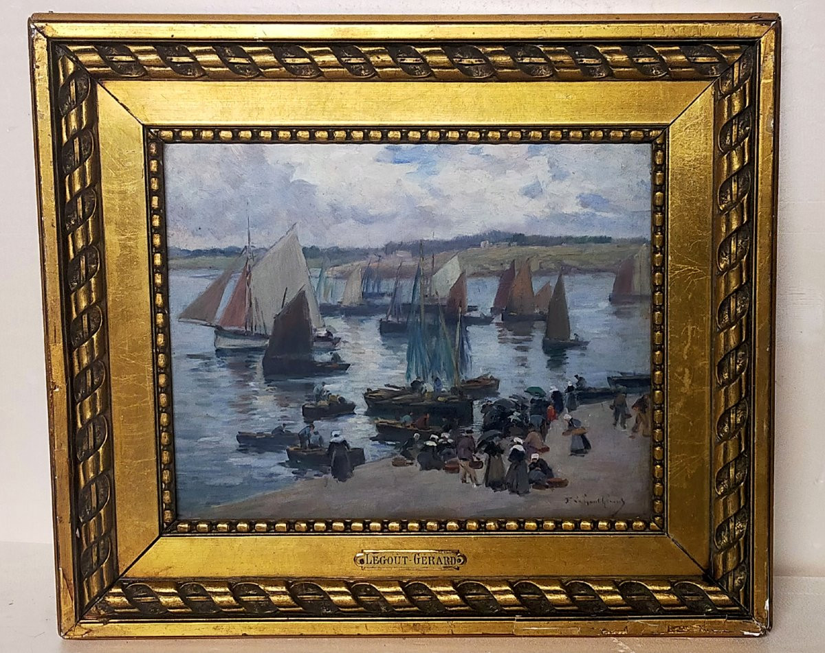 Fernand Marie Eug&egrave;ne Legout- Gerard (1856-1924) P&ecirc;cheurs Dans Le Port De Concarneau Bretagne  -photo-3
