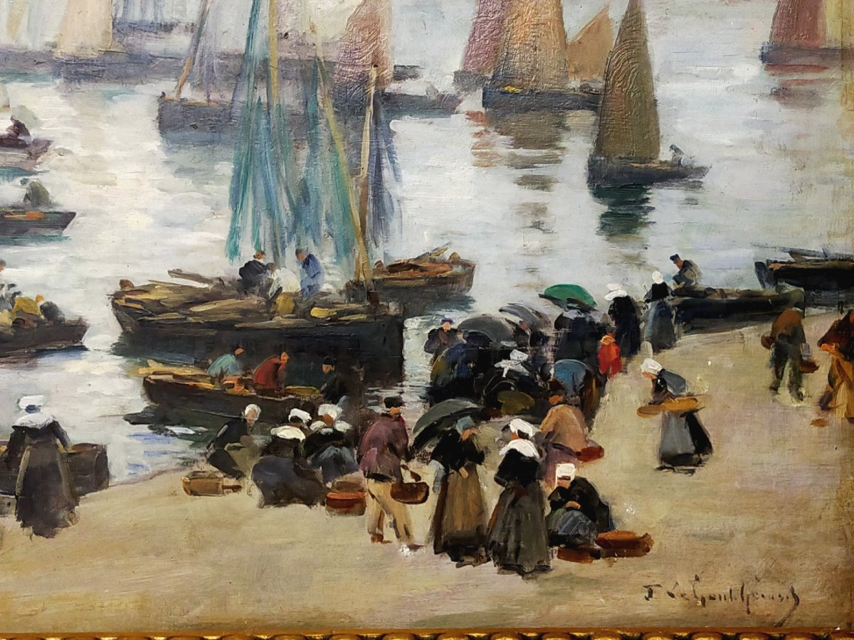 Fernand Marie Eug&egrave;ne Legout- Gerard (1856-1924) P&ecirc;cheurs Dans Le Port De Concarneau Bretagne  -photo-1
