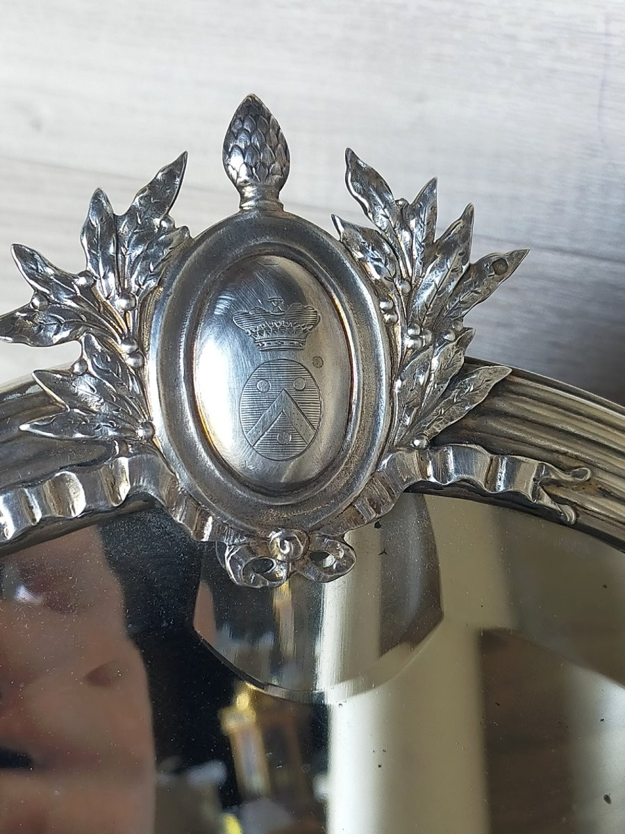 Miroir Psyché En Argent Massif A La Couronne Comtale De Style Louis XVI-photo-2