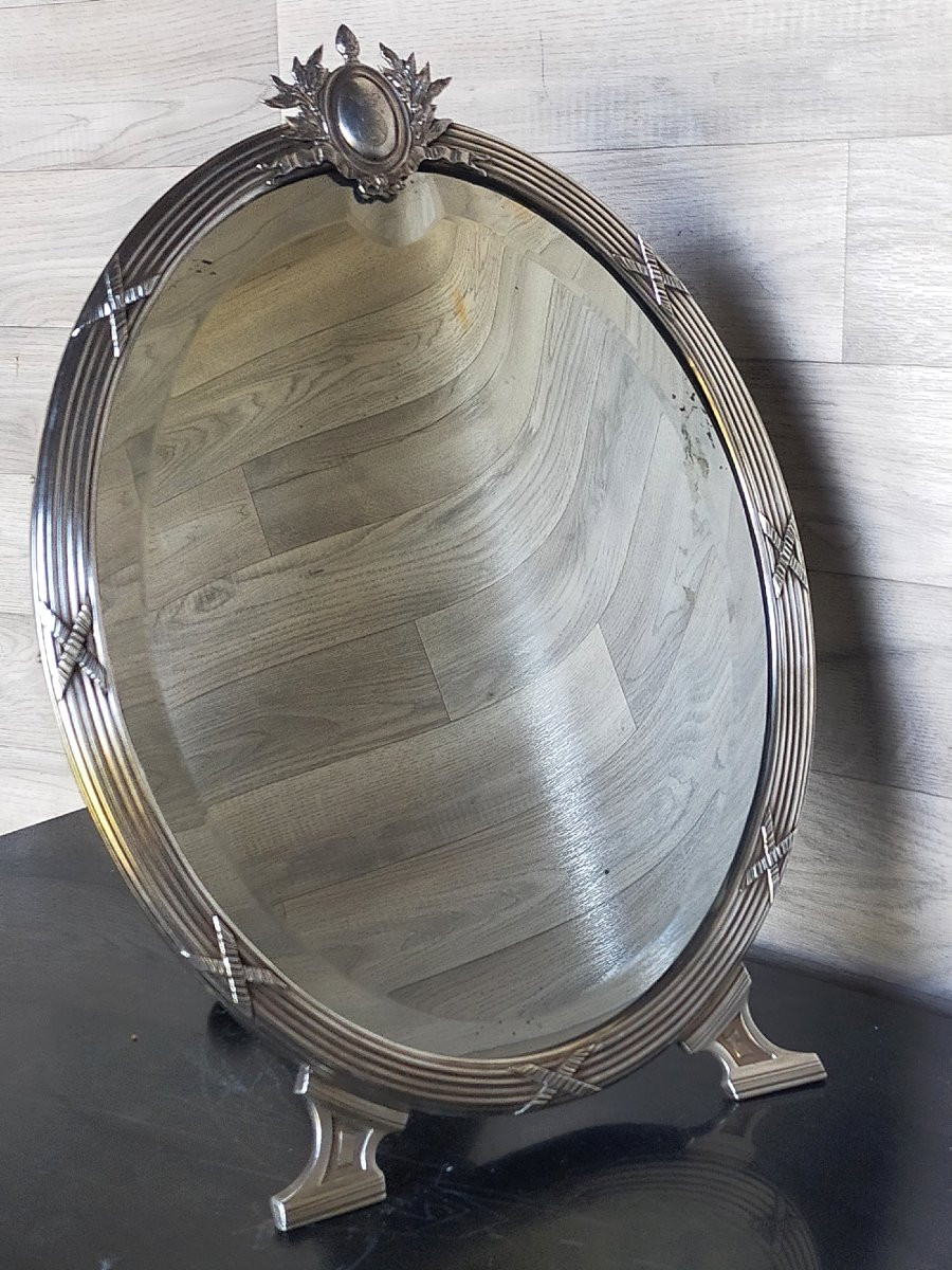 Miroir Psyché En Argent Massif A La Couronne Comtale De Style Louis XVI-photo-3