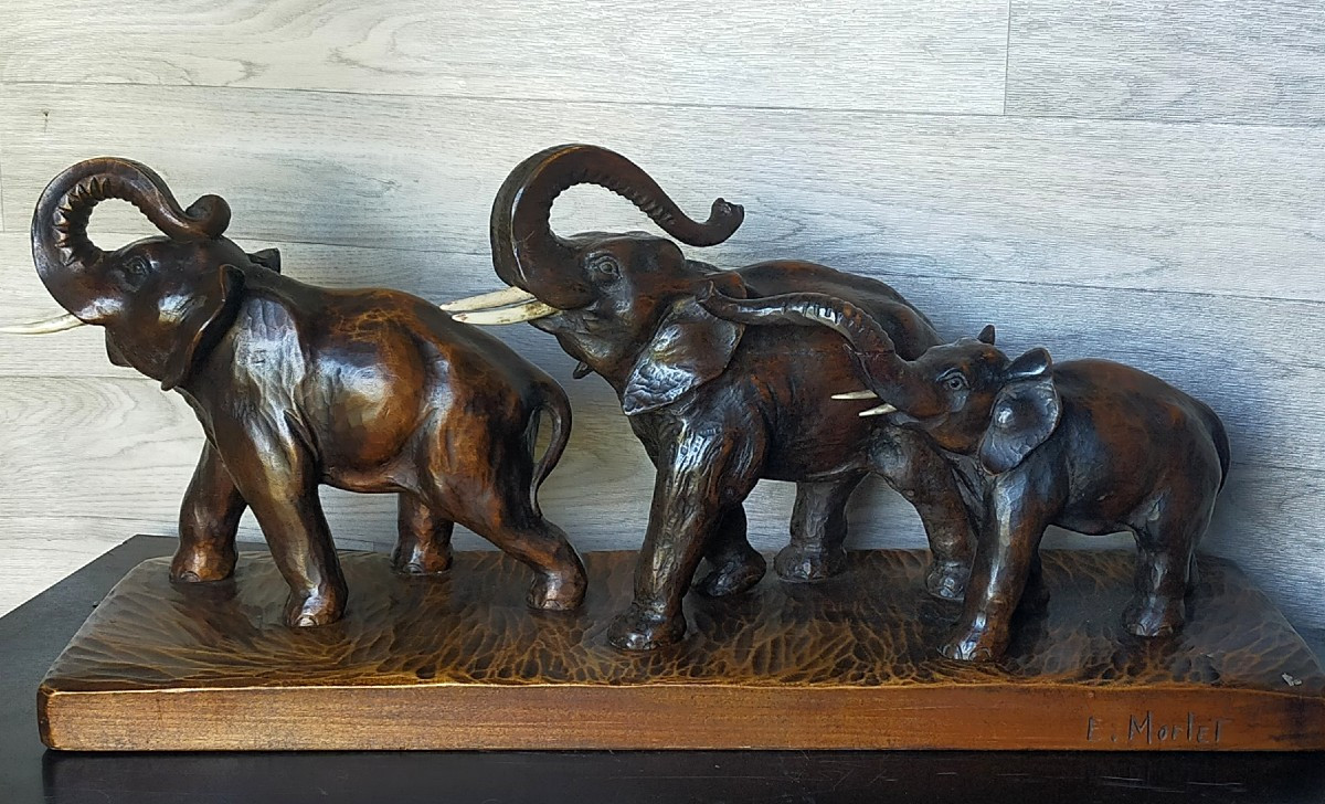emile morlet sculpture aux éléphants art déco 