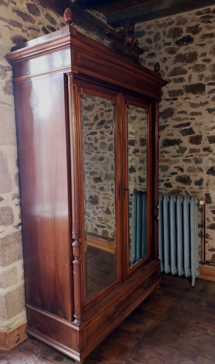 Armoire a glace vitrine ou biblioth&egrave;que en noyer massif style louis xvi-photo-4