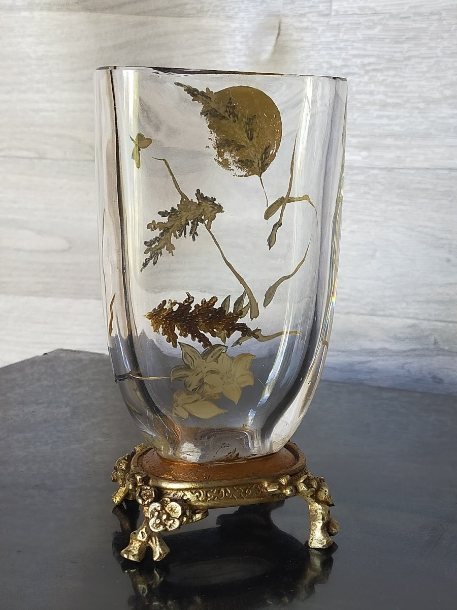 Baccarat Vase With Asian Decor And Bronze Mount -photo-3