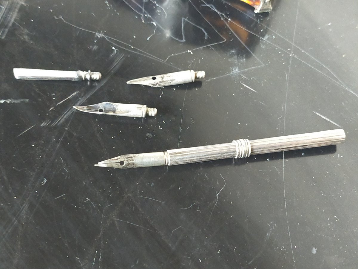 Encrier de voyage en &eacute;caille marqueterie boulle -photo-3