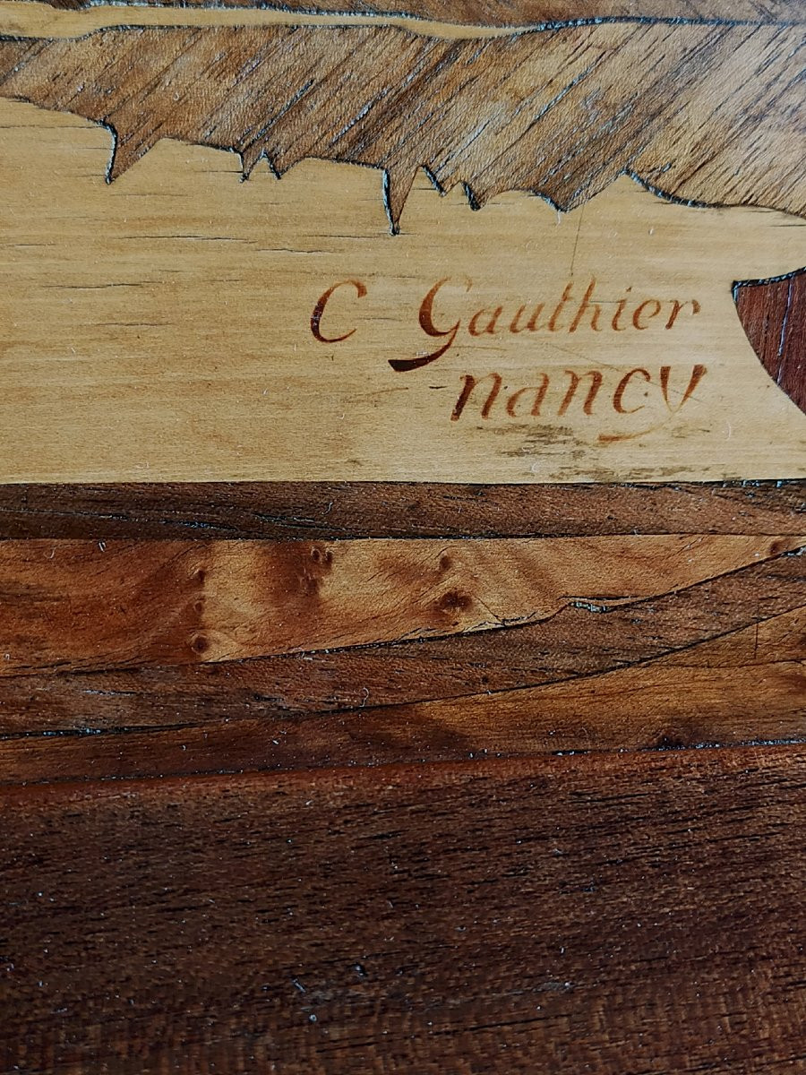 Camille Gauthier Art Nouveau Table In Marquetry (nancy School, Gallé, Majorelle, Etc.)-photo-3