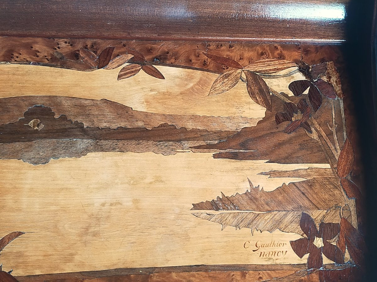 Camille Gauthier Art Nouveau Table In Marquetry (nancy School, Gallé, Majorelle, Etc.)-photo-4