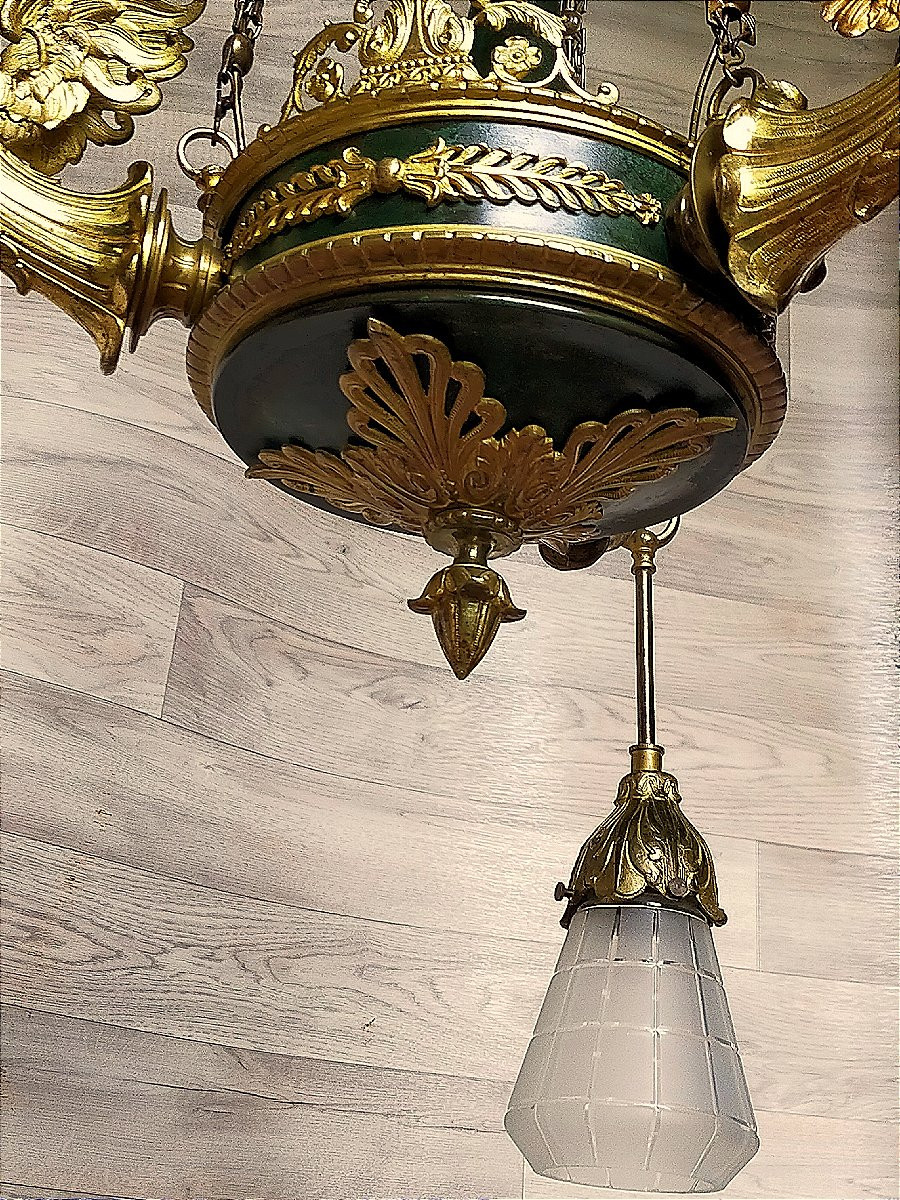 lustre empire aux cygnes en bronze dor&eacute;-photo-2