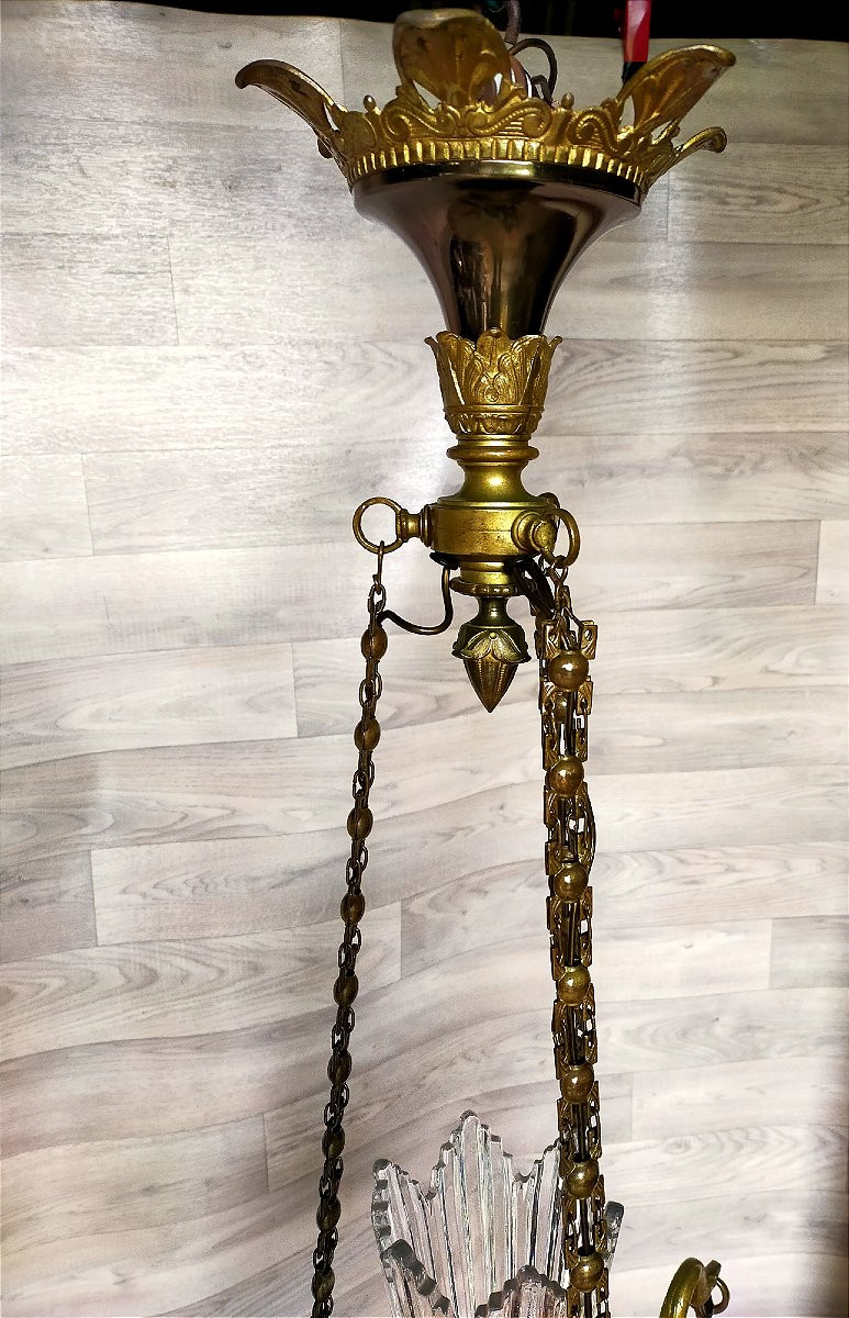 lustre empire aux cygnes en bronze dor&eacute;-photo-1