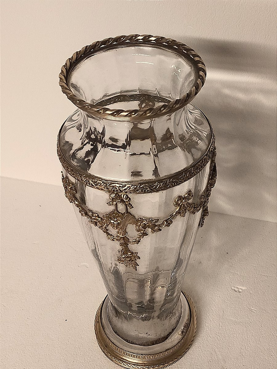 Large Louis XVI Vase With Garland And Flower Basket In Gilded Bronze-photo-4
