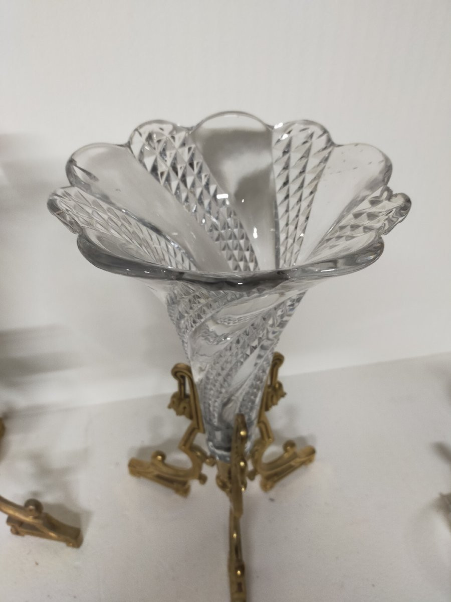 Baccarat Pair Of Art Nouveau Crystal And Bronze Soliflore Vases-photo-2