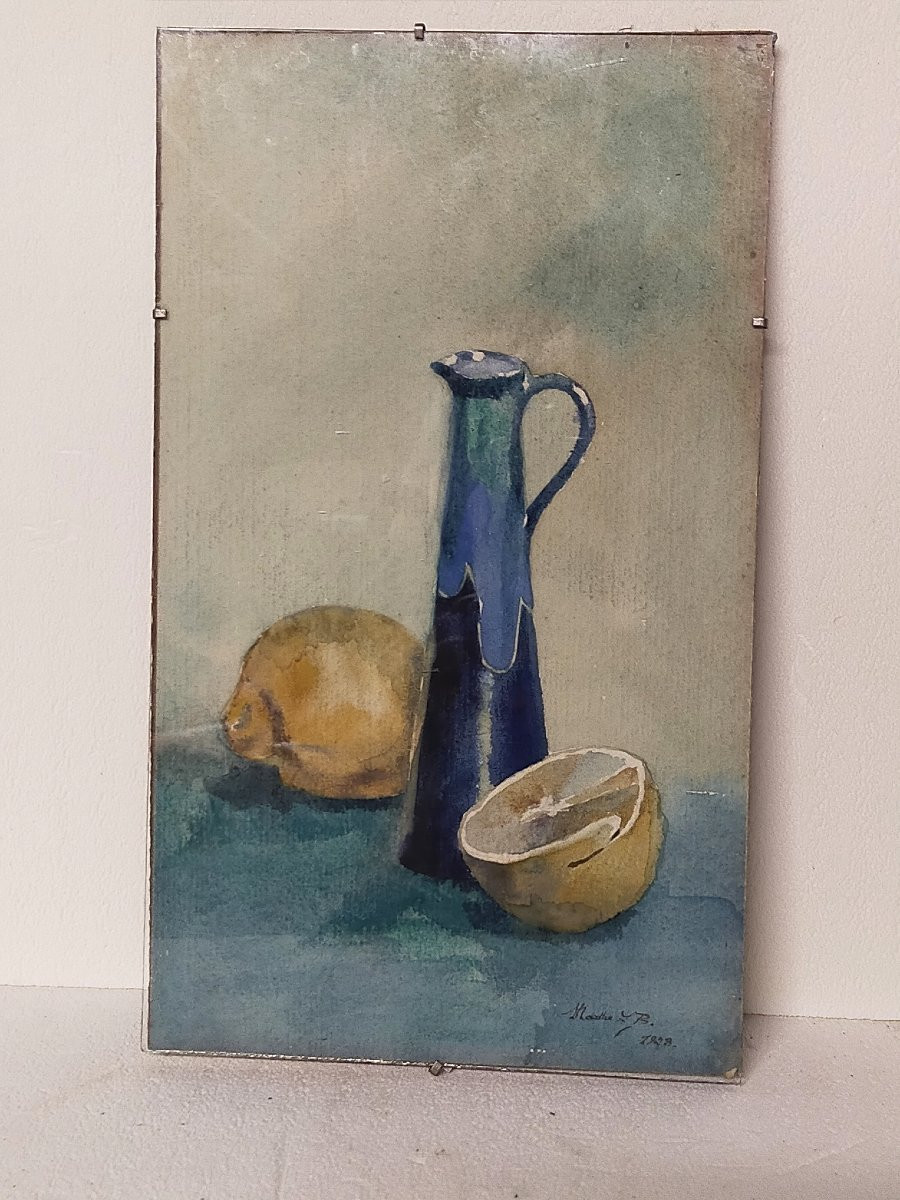 la citronnade aquarelle signée marthe 1928-photo-2