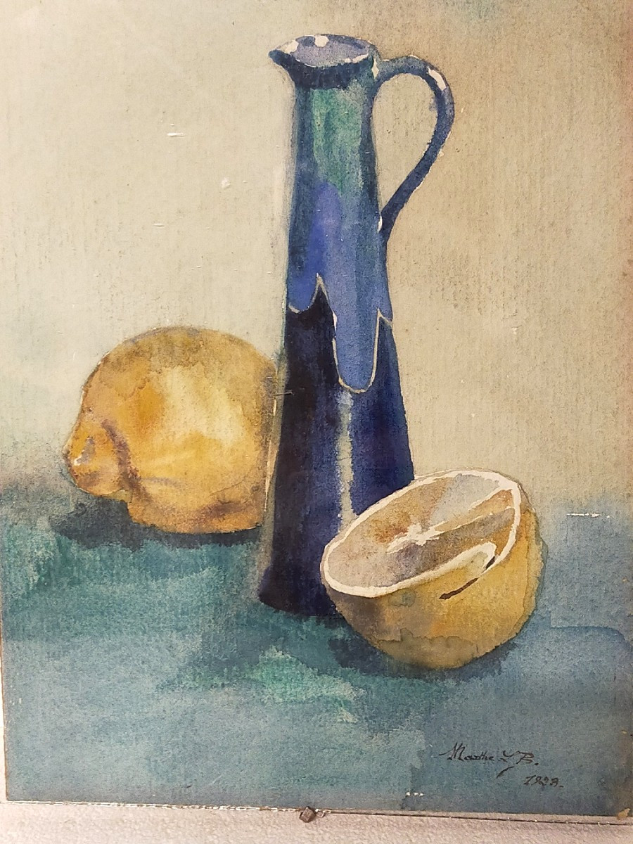 la citronnade aquarelle signée marthe 1928