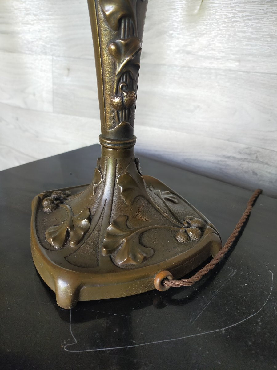 Art Nouveau Bronze Chestnut Leaf Lamp (majorelle School Of Nancy)-photo-4